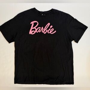 Barbie Black Tee with Pink Script Logo